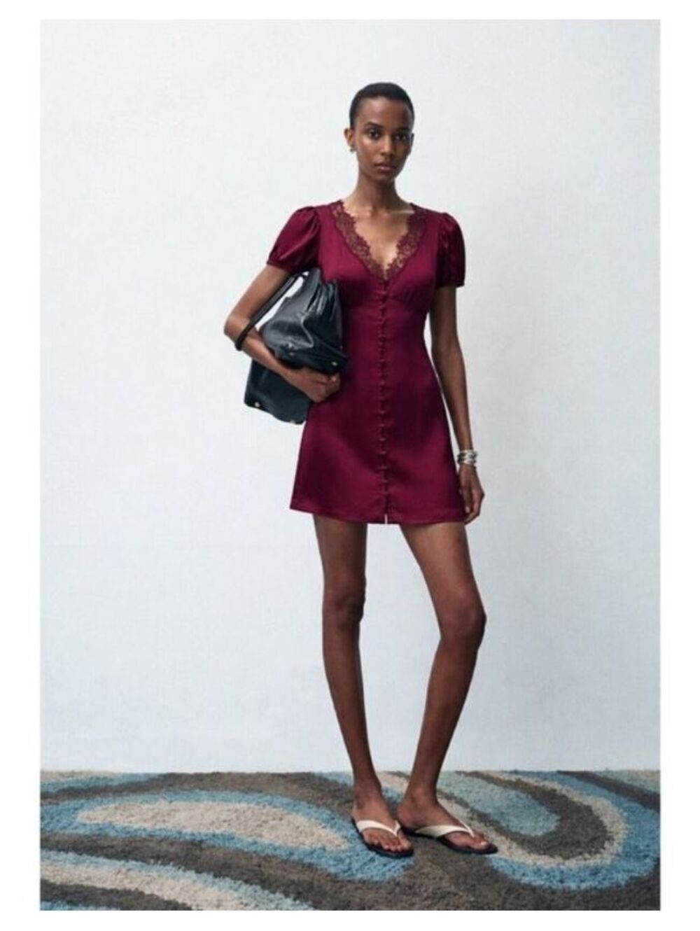 Gap Satin Lace-Trim V-Neck Mini Dress Tuscan Red MP NWT